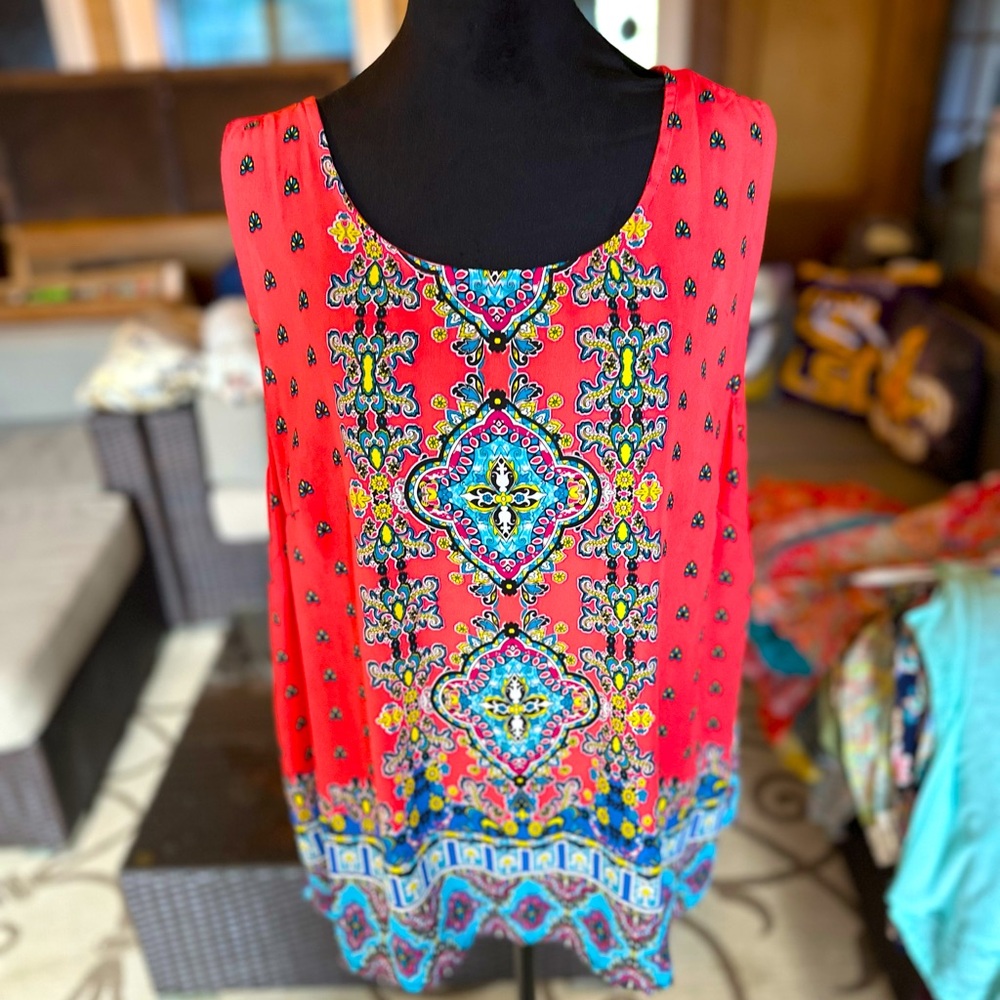 Cynthia Rowley Sleeveless Bohemian Style Colorful Tank Blouse in 1X